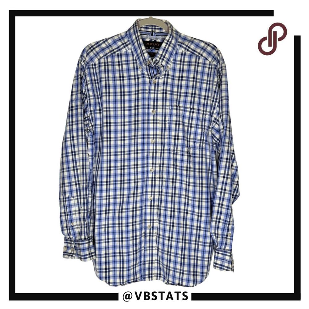 Ariat Men's Pro Series‎ Plaid Long Sleeve Button Down Shirt Blue White Sz Medium